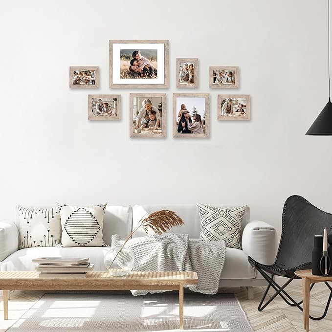 iRahmen 5x7 Picture Frame Set of 4, Smoke Gray Frame with High Definition Glass, 5 x 7 Wood Photo Frames for Tabletop Display and Wall Mounting