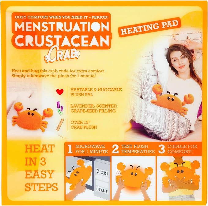 Menstruation Crustacean Crab by Relatable, Microwavable Heating Pad for Period Cramps, Easter Basket Stuffer Plushie, Easter Gift Ideas for Teens and Women, Includes 1 Lavender Scented Heating Pad