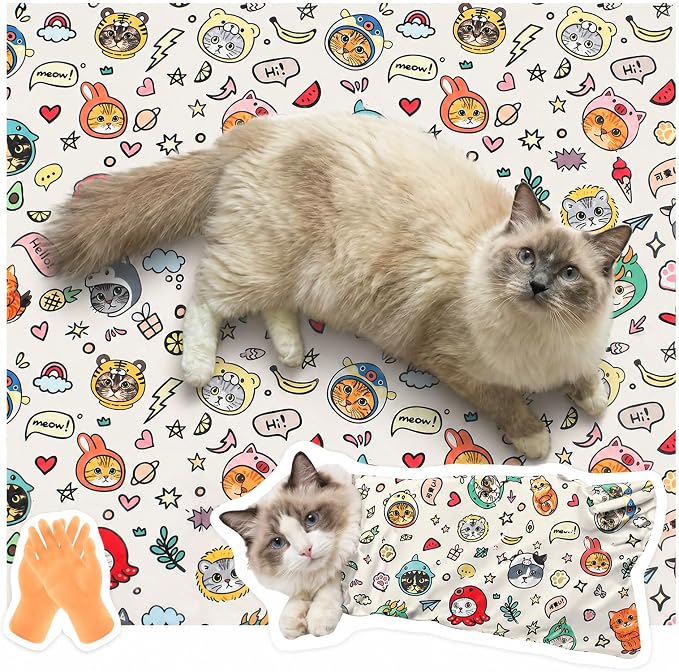27.55" Cat Grooming Wrap for Cutting Nails Self Adhesive Cat Wrap for Nail Clipping Cat Restraint Blanket for Pet Cleaning and Beauty