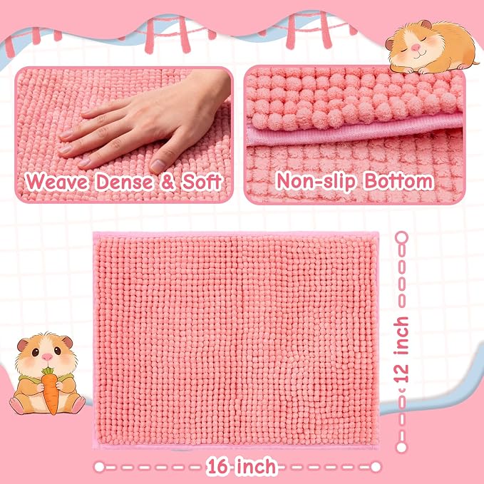 Guinea Pig Cage Liner, 4 PCS Washable Guinea Pig Bedding Fleece Mat | Reusable Pee Pads Mat for Small Animals, Reusable Bunny Rabbit Cage Liner Hamster Chinchilla Cage Accessories 16x12 Inch