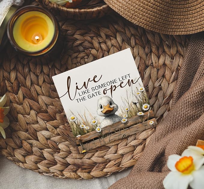 Duck Sign - Farmhouse Cottagecore Animal Office Kitchen Bedroom Decor,Rustic Farm Live like Someone Left the Gate Open Home Decor Signs,Duck Gifts for Women