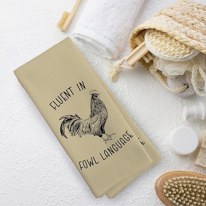 Chicken Kitchen Towels Funny Light Brown Dish Towel with Sayings 16x24 Inches, Chicken Lover Gift Decorative Absorbent Dishcloths Tea Towels for Kitchen Bathroom Decor, Humorous Gifts for Women