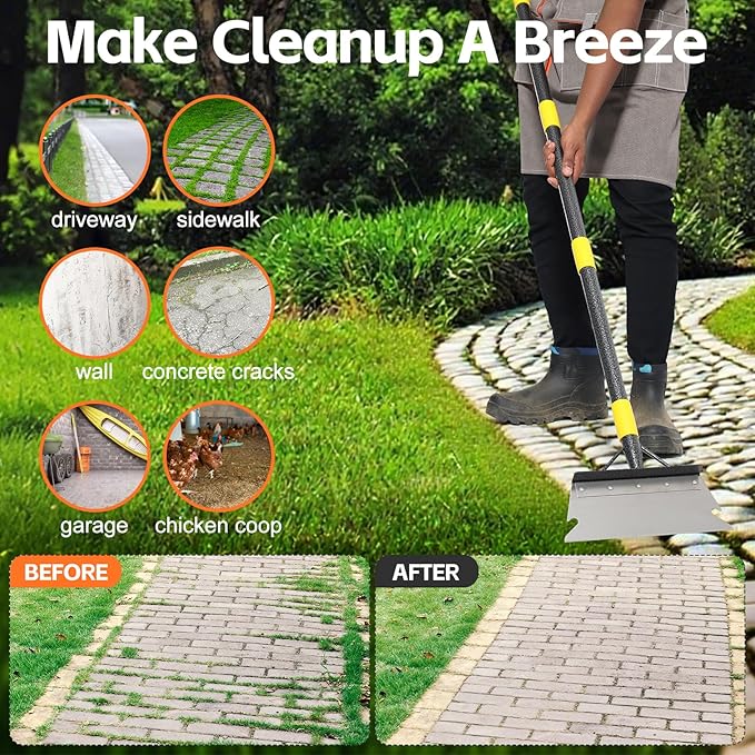 Garden Shovel, Weeding Tool, Multifunctional Garden Cleaning Shovels, 72 Inch Floor Scraper Long Handle, Heavy Duty Metal Flat Spade Shovel for Lawn Edging, Crack Weeder, Ice Chopper, Snow Shovel