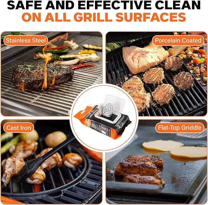 Proud Grill Q-Swiper Grill Cleaning Wipes - Bristle & Wire Free BBQ Cleaner, Heavy Duty Degreaser Wipes, Grease & Grime Remover for Outdoor Barbecue Grills, Disposable, 80 Count (2x40), Pack of 2