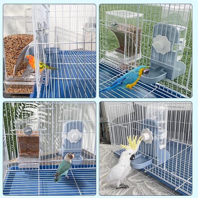 Lemtrflo No Mess Bird Feeder Water Dispenser Set, Automatic Bird Feeder | Parrot, Parakeet Cage Accessories