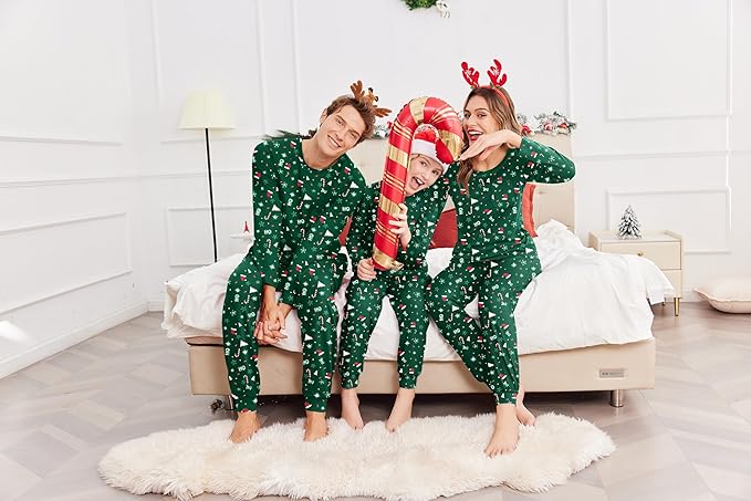 Ekouaer Family Matching Pajamas Christmas Sleepwear Long Sleeve Sleep Shirt with Plaid Pants Soft Loungewear Pjs Set S-XXL