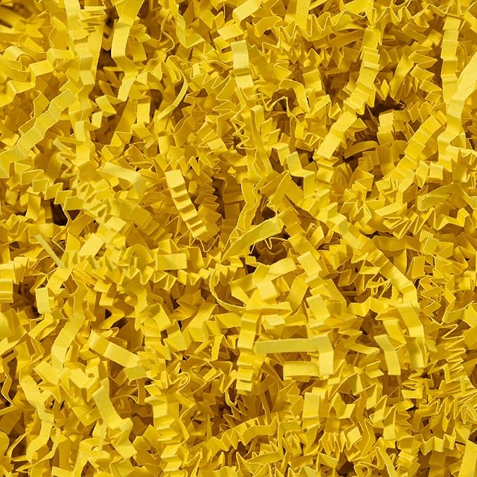 Mefleet 1/2 LB Crinkle Cut Paper Shred Filler 8 oz Yellow Crinkle Shredded Paper for Gift Box - Gift Basket Bag Filler - Grass Cushion Stuffing for Easter, Mother's day, Holiday Packaging Wrapping