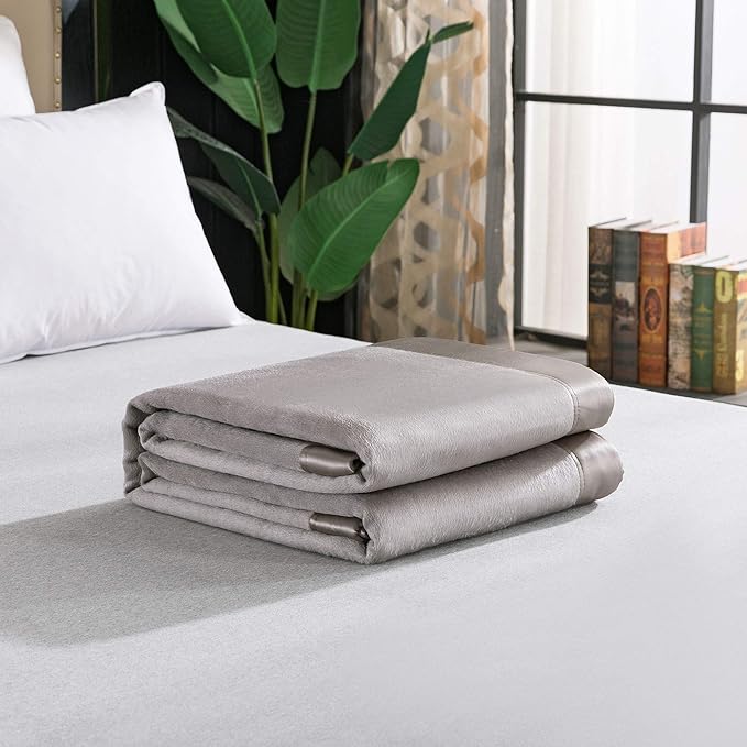 EP Mode Luxury Mulberry Silk Blanket with Silk Charmeuse Border (Flint Grey, Queen 88" x 88")