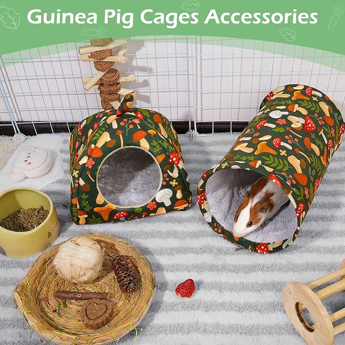 Bienbee Guinea Pig Hideout, 2 Piece Washable Set for Small Animals Large | Guinea Pig Bed With Soft Plush, Resilient Padding, and Easy Machine Washing for Resting Hiding and Tunnel Playing