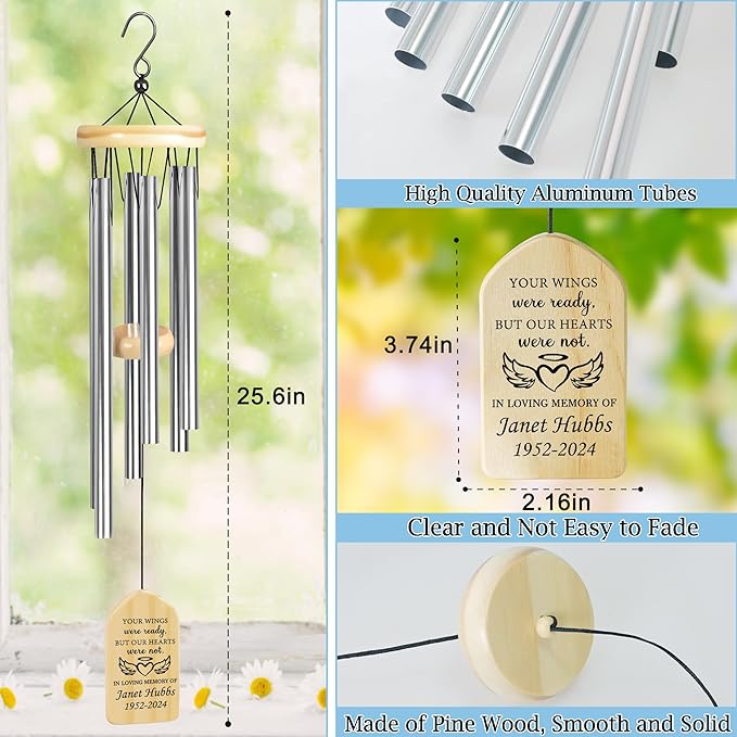 Your Wings were Ready Our Hearts were Not Sympathy Wind Chime | Personalized Memorial Wind Chime | Wind Chimes for Loss of Loved One | Memorial and Sympathy Gifts for Loss of Loved One