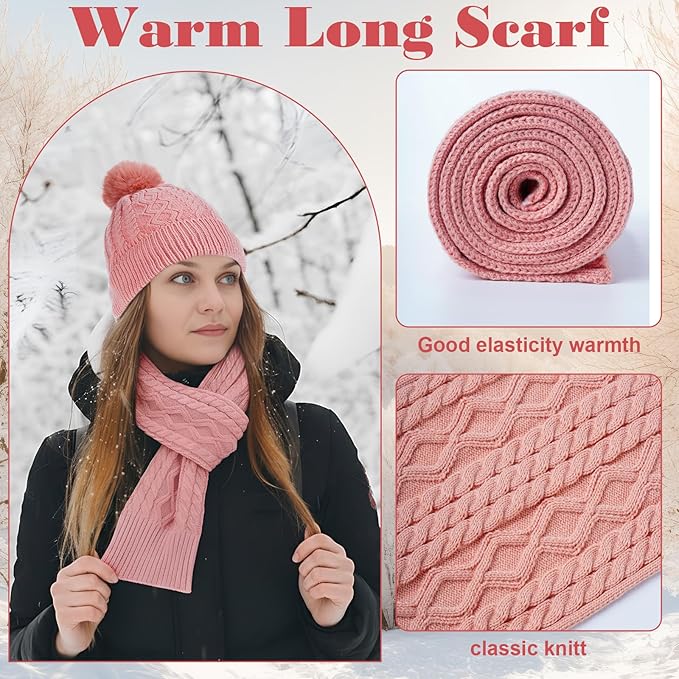 Geyoga 6 Pcs Winter Warm Set for Women Warm Beanies Hats Touchscreen Gloves Long Scarf Ear Muffs Socks Winter Gifts for Women