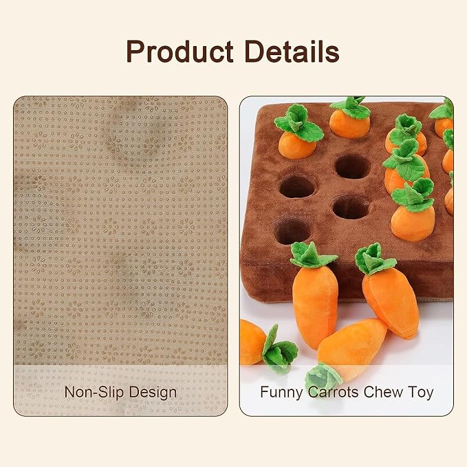 Ferret Foraging Toys Novelty Carrot Snuffle Mat Interactive Pet Treat Enrichment Toys for Small Animals Bunny Rabbit Chinchilla Guinea Pig Hamster (12Carrot)