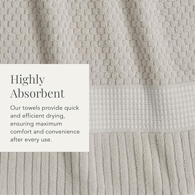 NY Loft 100% Cotton Towel Set 6 Piece | Super Soft & Absorbent Quick-Dry 2 Bath Towels 2 Hand Towels and 2 Washcloths |Textured and Durable Cotton | Trinity Collection (6 Piece Set, Quiet Grey)