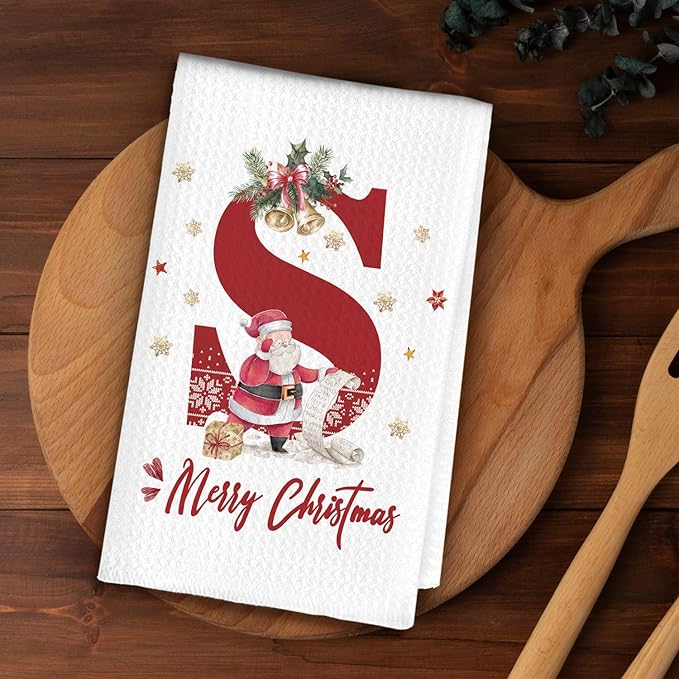 Christmas Initial Letter S Kitchen Towels Personalized Gifts Dish Towels Hand Towels for Kitchen Decorations, Christmas Birthday Gifts for Women, 24x16 Inch
