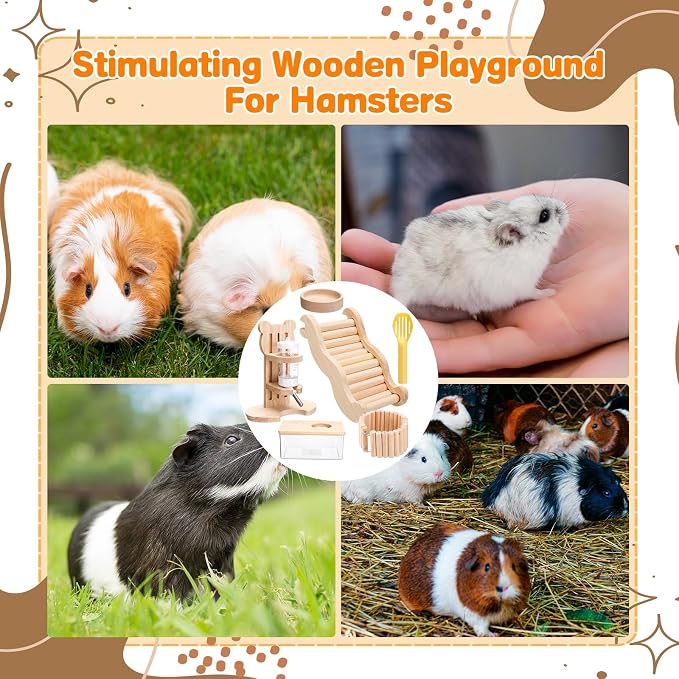 6Pcs Hamster Sand Bath Box Set Hamster Cage Accessories Hamsters Fence Toy | Hamster Bath Container Climbing Ladder Fence Toy Feeding Bowl Water Bottle Sand Shovel for Dwarf Gerbils Small Animals Pet