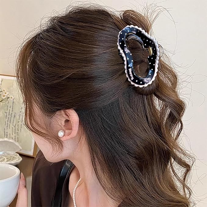 1pc Large Cloud Hair Claw Clips for Women, Summer Hair Clips Black Cute Polka Dots Hair Jaw Clamps Strong Hold Hair Catch Barrette Fashion Styling Non-Slip Claw Clips for Women Kawaii Hair Accessories