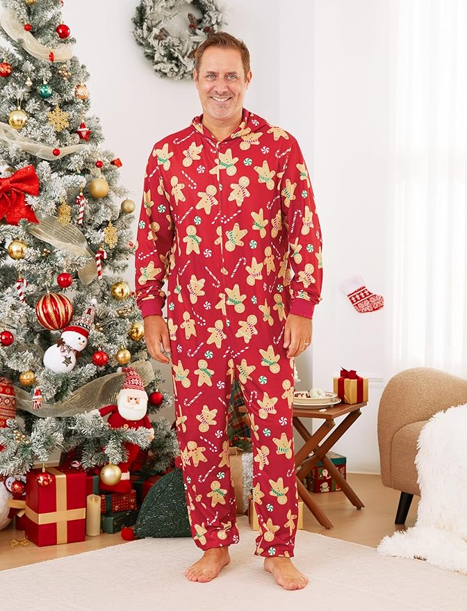 PATPAT Matching Family Christmas Onesie Pajamas – Holiday Hooded Jumpsuit Sleepwear PJs Couples Xmas Loungewear with Socks