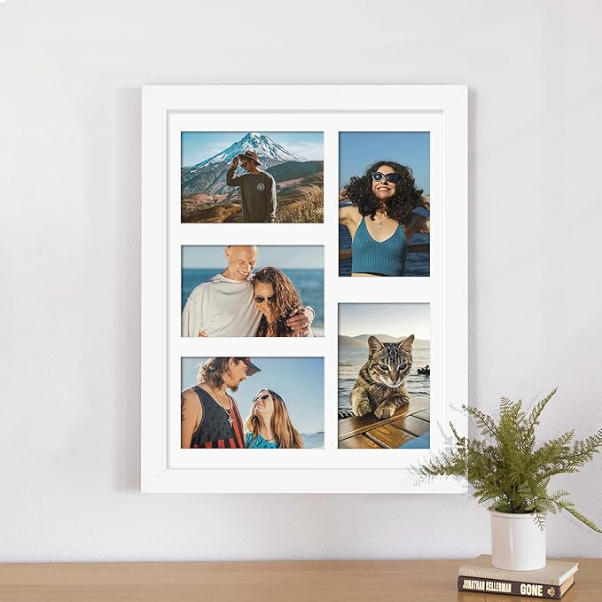 11x14 Collage Picture Frame, 4x6 Collage Picture Frame, Displays Five 4x6 inch Photos, or 11x14 (Without Mat) Wall Decor Wall Hanging or Tabletop, White.