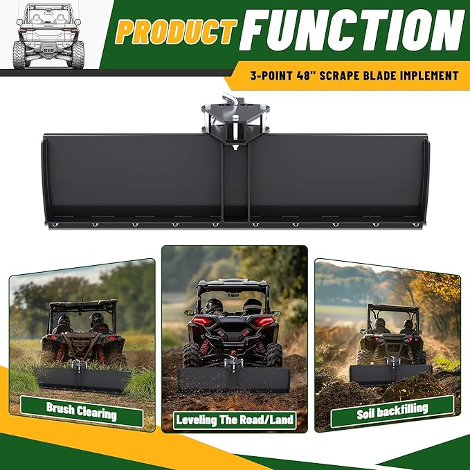 ECOTRIC 3-Point 48" Scrape Blade Implement 2 Inch Receiver ATV UTV Lawn Garden Tractors w/5 Adjustable Angles Rear Tow Grading Blade Attachment