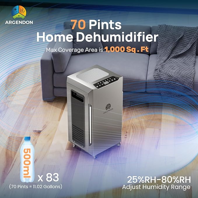 ARGENDON 70 PPD Energy Star Dehumidifier for Basement, Commercial Dehumidifier with Pump and Drain Hose - High-Capacity Moisture and Humidity Control for Homes, Industrial Use, and Large Space