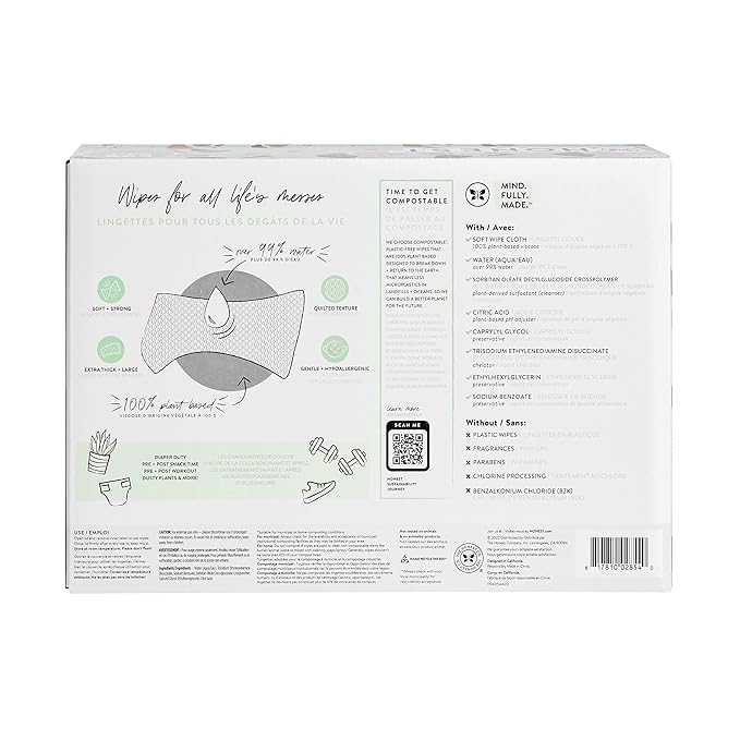 The Honest Company Clean Conscious Multi-Use Wipes Unscented Hypoallergenic Baby for Sensitive Skin 99% Water Plant-Based Compostable Geo Mood 576 Count