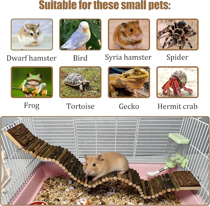 Hamiledyi Hamster Suspension Bridge 21.7 x 2.8 Inch Rat Long Bendy Bridge Wooden Climbing Ladder Cage Accessories for Syrian Hamster Gerbil Mouse Rat