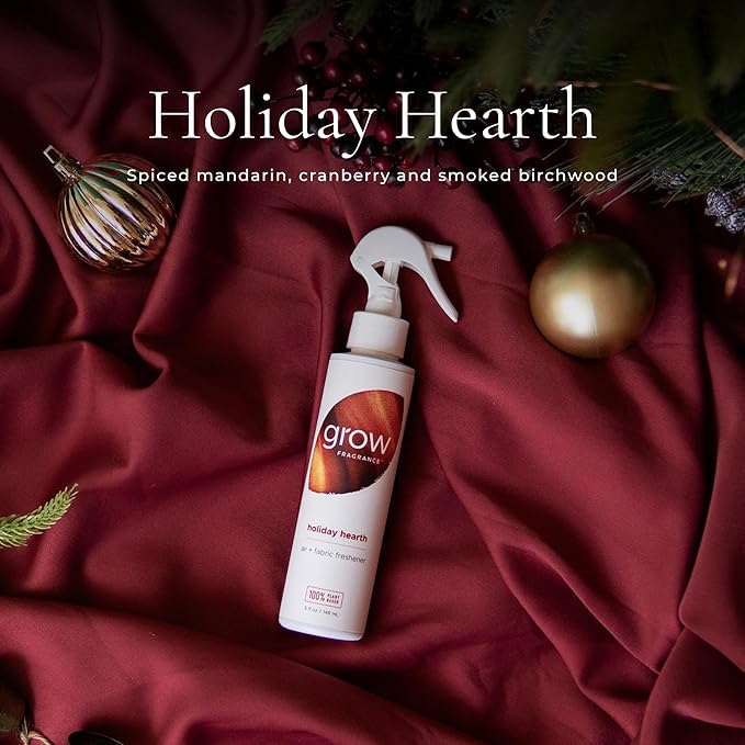 Grow Fragrance Certified Non Toxic, 100% Plant Based Fabric and Room Air Freshener Spray. Made with All Natural Essential Oils (Holiday 3 Pack - Pine Forest, Holiday Hearth, Snowscape) 3 x 5oz