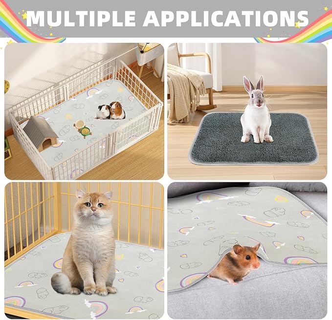Homimp 4 Pack Guinea Pig Cage Liners,Washable Small Animal Bedding,Waterproof Reusable & Anti Slip Guinea Pig Pee Pad Fast and Super Absorbent Mat for Small Animal Rabbit Bunny Hamster,Grey 12"x12"