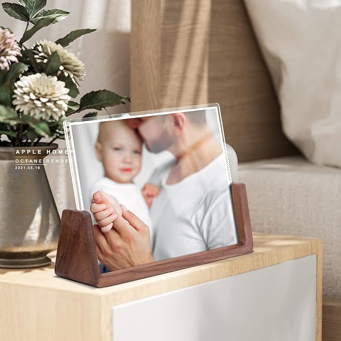 5x7 picture frames, Solid Rustic Wooden Photo Frames with Walnut Wood Base and High Definition Acrylic Glass Covers - for Tabletop or Desktop Display (5x7 inch, Horizontal)