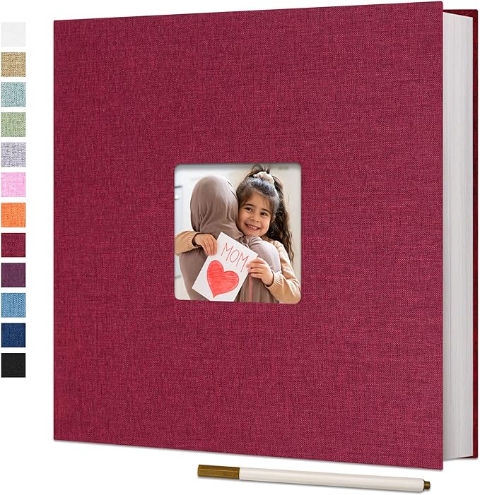 Vienrose Large Photo Album Self Adhesive for 4x6 8x10 10x12 Pictures Linen Scrapbook Album DIY 40 Blank Pages with A Metallic Pen