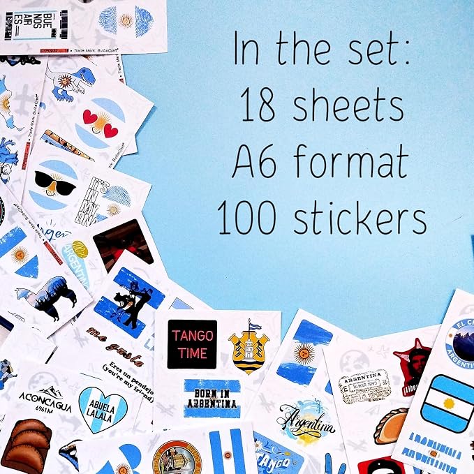 100Pcs Argentina Stickers for Water Bottle and Laptop - Argentina Party Supplies & Decorations, Waterproof Vinyl Cultural Decals, Gifts for Women & Men