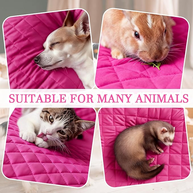 Beeveer 7 Pcs Winter Ferret Cage Liner Set Washable Ferret Pads Bedding Cage Accessories for Small Animals Hamster Rats Chinchillas Hedgehogs Guinea, Stain-Resistant Material(Light Pink)