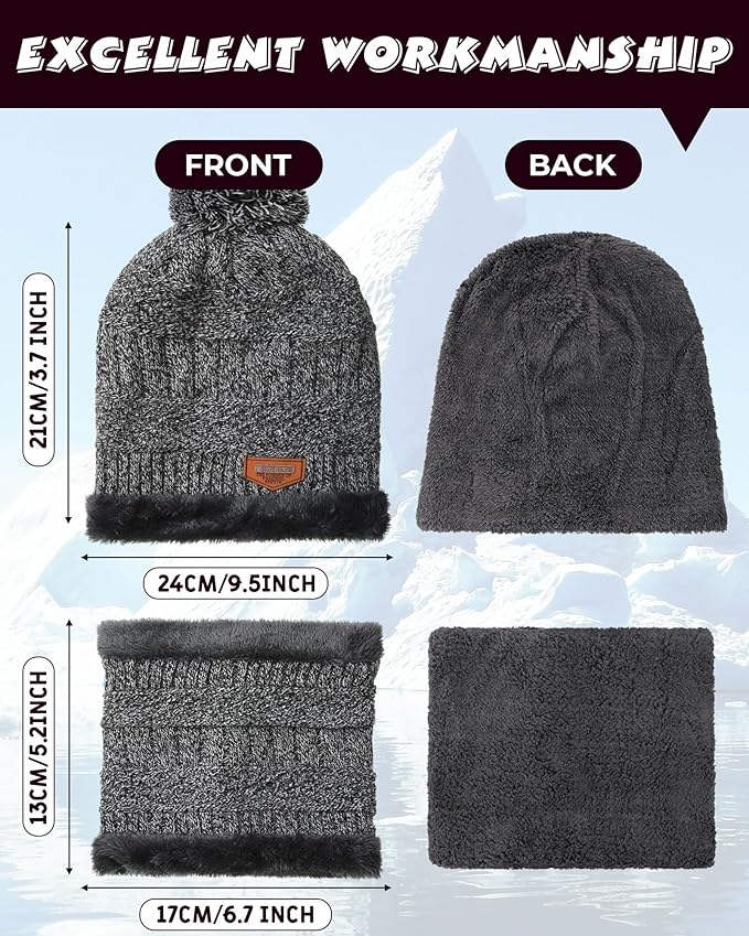 10 Pieces Winter Hat Beanie Scarf Touch Screen Gloves and Sock Set Slouchy Knit Skull Cap Beanies Fleece Lining Neck Warmer