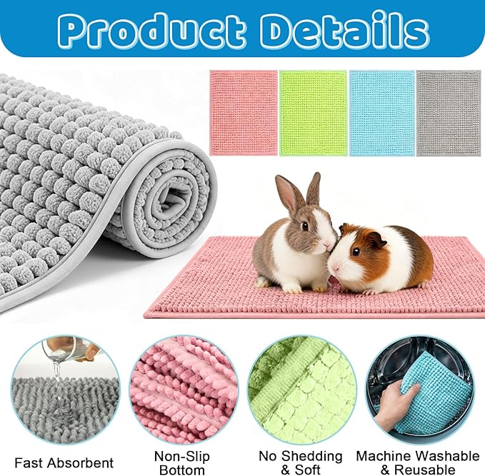 Guinea Pig Cage Liner, 8 Pcs, 16x12 Inch, 4 Colors | Washable & Reusable, Fleece Bedding Pee Pads, High Absorbent, Non-Slip, For Rabbit Bunny Hamster Chinchilla