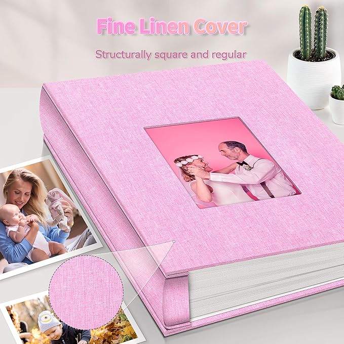 Photo Album 4x6 with 1000 Pockets,Slip-in Picture Albums,Linen Cover Memory Book with Front Window,White Page Vertical Photo Book for Wedding,Family,Anniversare,Baby,Vacation