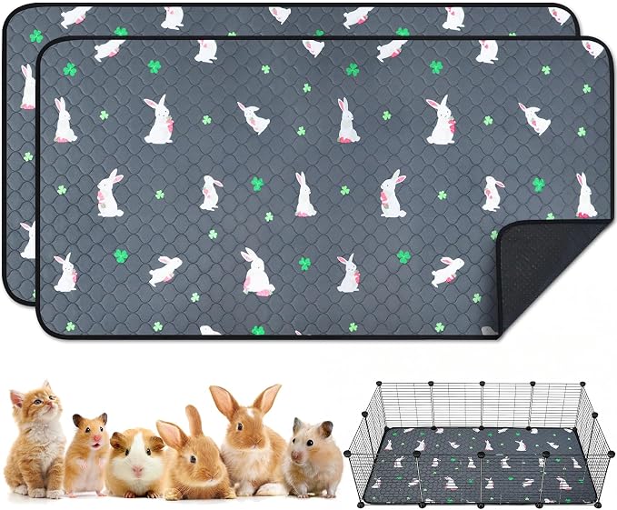 2 Pack Guinea Pig Cage Liners, Washable Guinea Pig Pee Pads Waterproof Reusable & Anti Slip Guinea Pig Bedding Fast and Super Absorbent Pee Pad Tarp Bottom for Small Animals (Rabbit Pattern 24" X 47")
