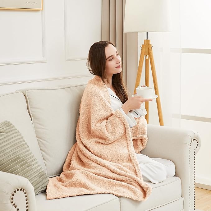 CYMULA Knit Throw Blanket for Peach Pink - Super Soft Lightweight Plush Fuzzy Fluffy Cozy Blankets and Throws for Sofa Bed, 50 x 60 inches