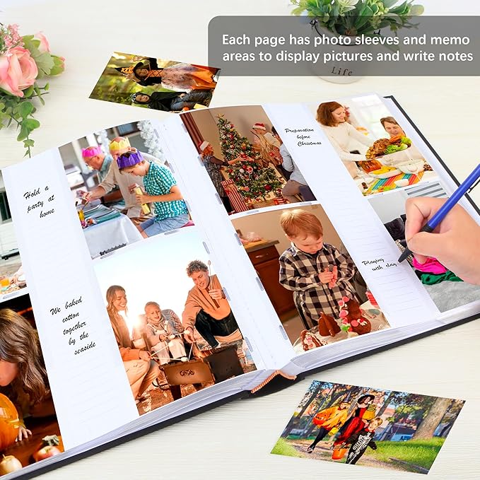 Photo Album 4x6 600 Photos with Writing Space Linen Cover with Front Window Picture Album, 600 Photos 4x6 Photo Album Book for Wedding Kids Travel Family Baby Pictures (Black)
