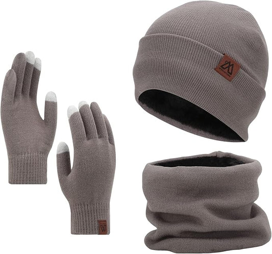 mysuntown Winter Beanie Hat Scarf and Touch Screen Gloves 3-Piece Set, 2025 Cold Weather Knit Fleece Lined Warm Unisex Sets