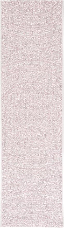 SAFAVIEH Courtyard Collection 2'3" x 8' Ivory/Soft Pink CY8734 Indoor/ Outdoor Waterproof Easy Cleaning Patio Backyard Mudroom Runner Rug