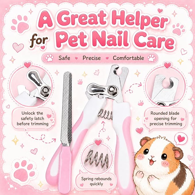 Guinea Pig Brush Kit Hamster Cleaning Grooming Comb with Nail Clipper Trimmer, Nail Files - Professional Small Animal Grooming Tool for Rabbit, Bunny, Puppy, Kitten, Ferret