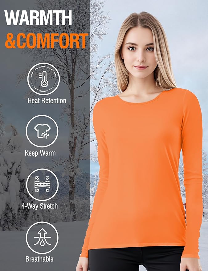 Women's Long Sleeve Thermal Underwear Lightweight Compression Baselayer Shirt Women Clothing Premium Comfort Winter Tops