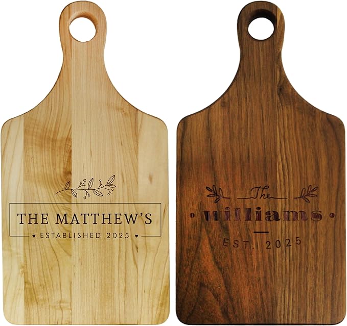 Custom Personalized Walnut, Bamboo or Maple Wood Cutting Board - Engraved and Monogrammed for Wedding, Anniversary, Couples