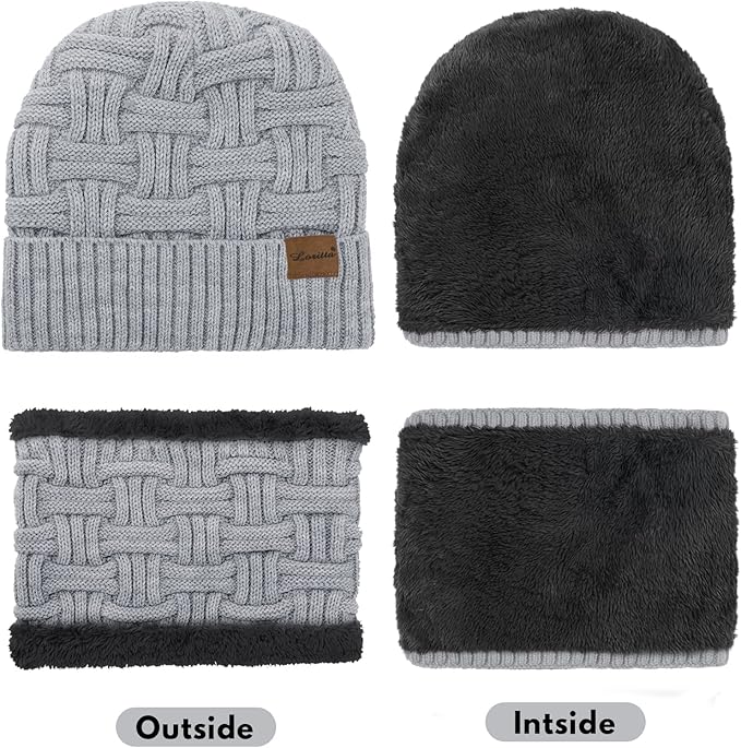 Loritta 3-Pieces Winter Hat Neck Warmer Touchscreen Gloves Set Knit Thick Scarf Beanie Hats Scarves Set Gifts for Women