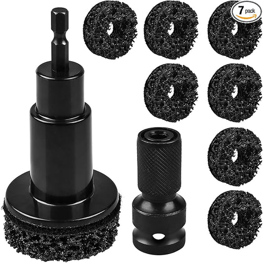 Wheel Hub Cleaning Tool Kit, Wheel Hub Resurfacing kit Includes 7 Pads, Fits Power Drill & 1/2" Impact Driven Wrenches, for Wheel Studs, Hubs, Rotors and Surface of Hub Cleaning