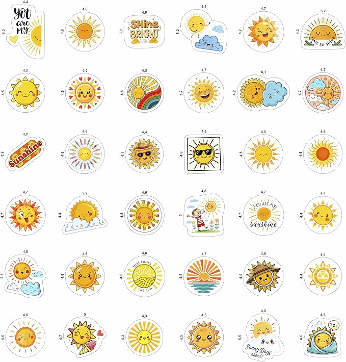 100Pcs Small Sun Stickers and Decals -Sunshine Stickers for Water Bottle - Sun Party Supplies & Decorations - Sunshine Gifts - Gift for Women & Men