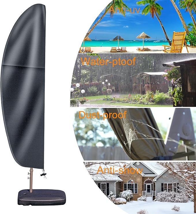 Patio Cantilever Umbrella Covers for Outdoor: Waterproof Offset Umbrella Cover Banana Style with Zipper fits 9FT to 14FT, Dark Grey