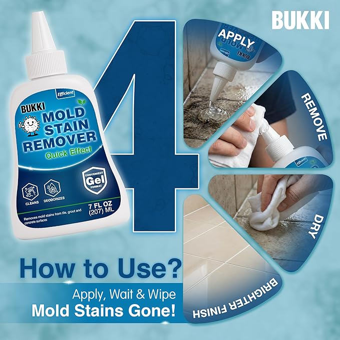 BUKKI Professional Mold Stain Remover Gel (7 FL OZ), Heavy Duty Thick Gel for Shower Grout, Washer Seals, Caulking, Bathrooms, Sinks, Concrete, Pool Tile, Patio, Siding, Marine RV, Surface Cleaner