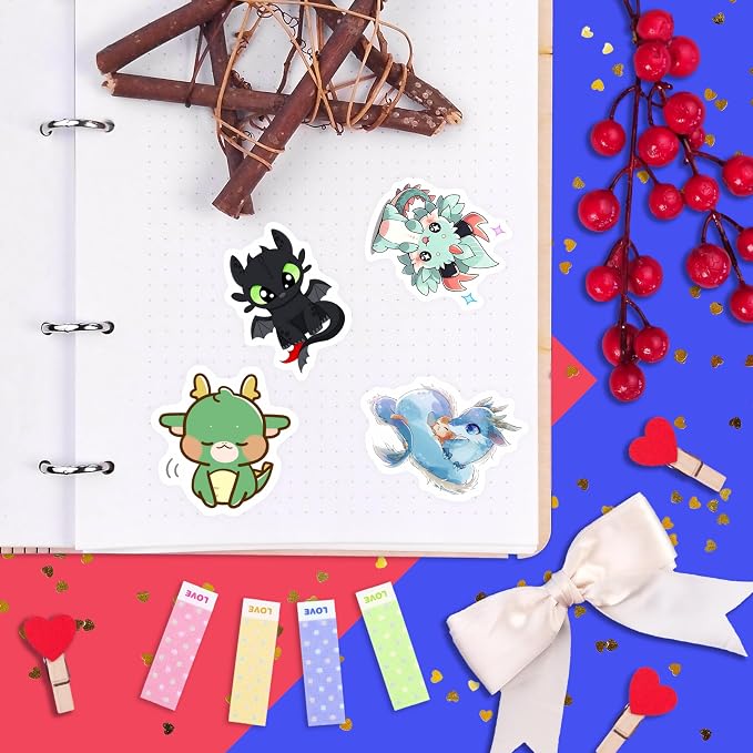 100Pcs Cute Dragon Stickers for Water Bottle and Laptop - Cute Dragon Party Supplies & Decorations, Waterproof Vinyl Decals, Fantasy and Fun Stickers, Gifts for Women & Men