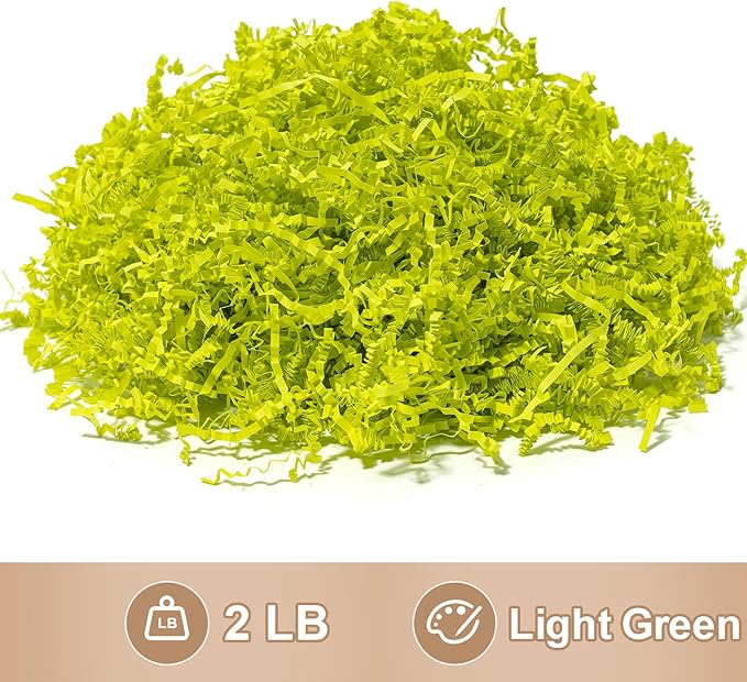 Wowxyz 2 LB Crinkle Cut Paper Shred Light Green Crinkle Shredded Paper - Gift Box Baskets Bag Filler - Confetti Stuffing for Birthday, Holiday Gift Packaging Wrapping